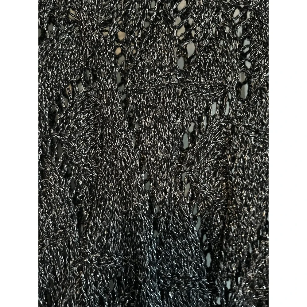 Jans Buffalo Delilah M Black Metallic Open Knit Mesh‎ Sweater Sheer Long Sleeve - Picture 5 of 6